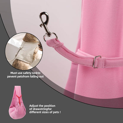 Dog Carrier Sling - Reversible Puppy Carrier Purse with Storage Pocket, Hand-Free Dog Sling Carrier for Carry Small Dogs and Cats, Travel Safety Harness, Dog and Cat Harness (Pink)