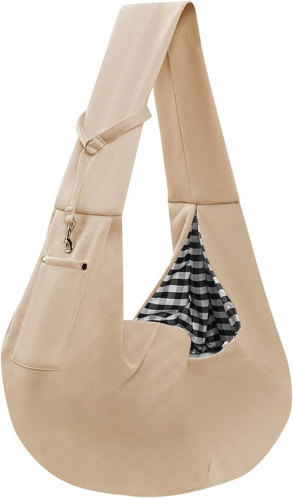 Dog Carrier Sling - Reversible Puppy Carrier Purse with Storage Pocket, Hand-Free Dog Sling Carrier for Carry Small Dogs and Cats, Travel Safety Harness, Dog and Cat Harness (Pink)